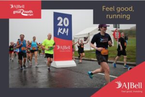 Passing the 20K marker in the Great North Run