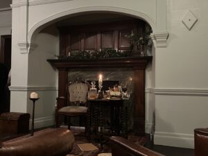 The fireplace, with chair, set for a Nunkie performance